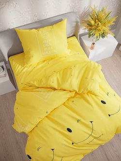 Постельное белье Полисатин Simple House "SMILE/SMILE (компаньон)" 1,5-сп Наволочка 50х70 см 1 шт Простынь на резинке 90x200 см Пододеяльник 145x215 см