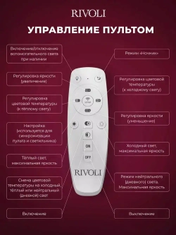 Люстра потолочная светодиодная с пультом ДУ Rivoli белая 110 Вт, 3000К - 6000К, светильник на кухню, в детскую, в спальню