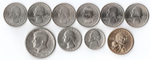 Лот из 10 монет США. 25 центов "Парки" 6 монет, 50 центов 1971, 25 центов 1984, 5 центов 1985, 1 доллар "Сакагавея"
