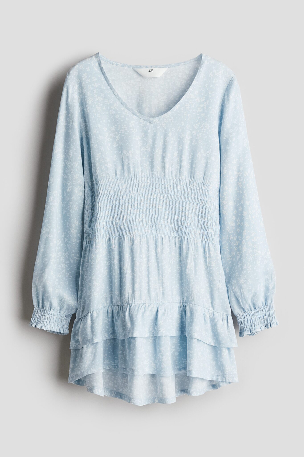 H&M Платье с плиссированными деталями, светло-голубой