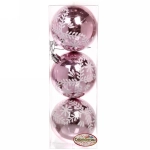 Новогодние шары 7см (набор 3шт) «Хвойные веточки», розовый