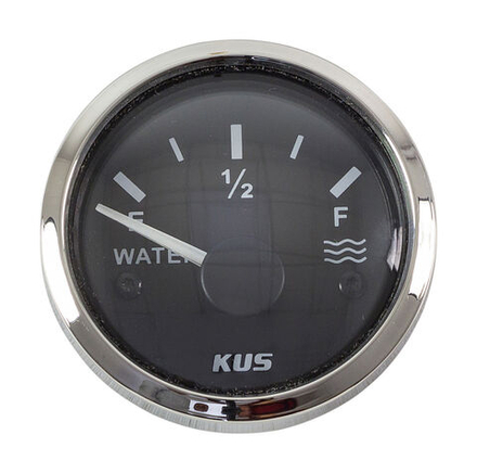 Указатель уровня пресной воды 240-33 Ом (US), черный циферблат, нержавеющий ободок, д. 52 мм