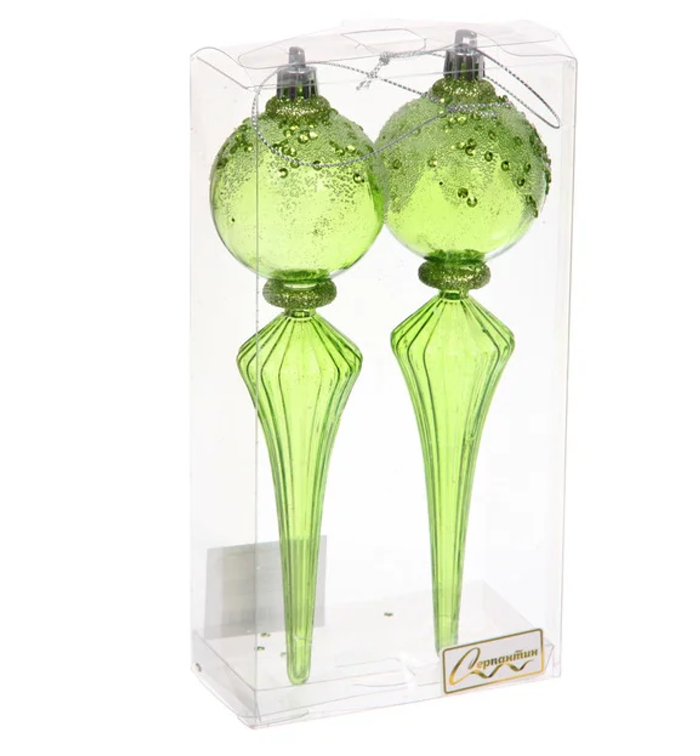 Елочные украшения "Изящный блеск" 5.3*5.3*19 см (набор 2 шт), Зеленый (Серпантин)