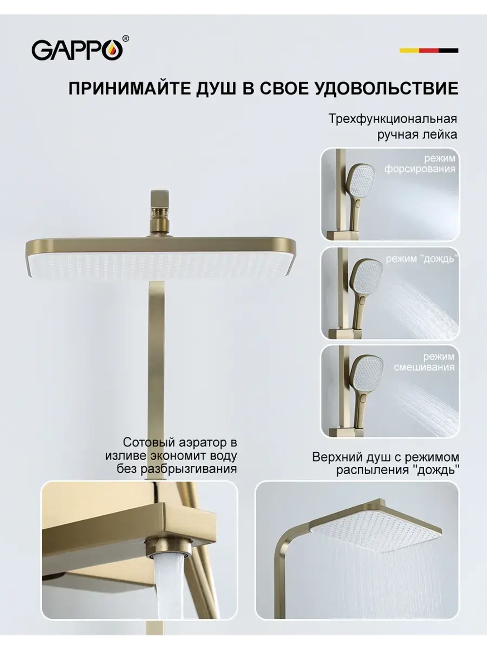 Душевая система с тропическим душем Gappo G2417-3