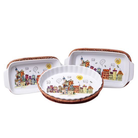 Форма керамическая для запекания 1,5 л. прямоугольная Kamille KM-6304 (35,5х18х5 см) с ротанговой корзинкой