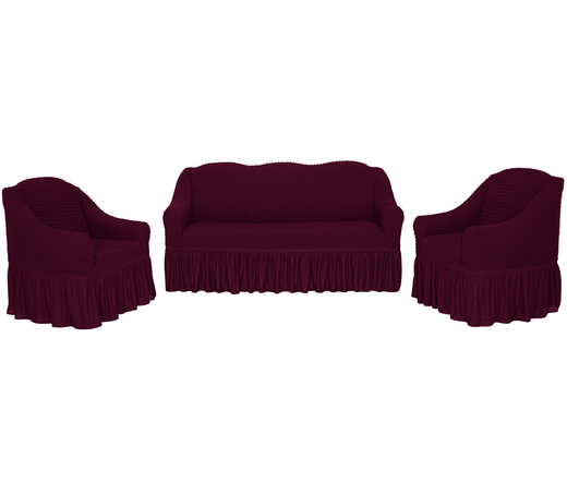 Комплект чехлов на трехместный диван и кресла с оборкой, цвет Бордовый