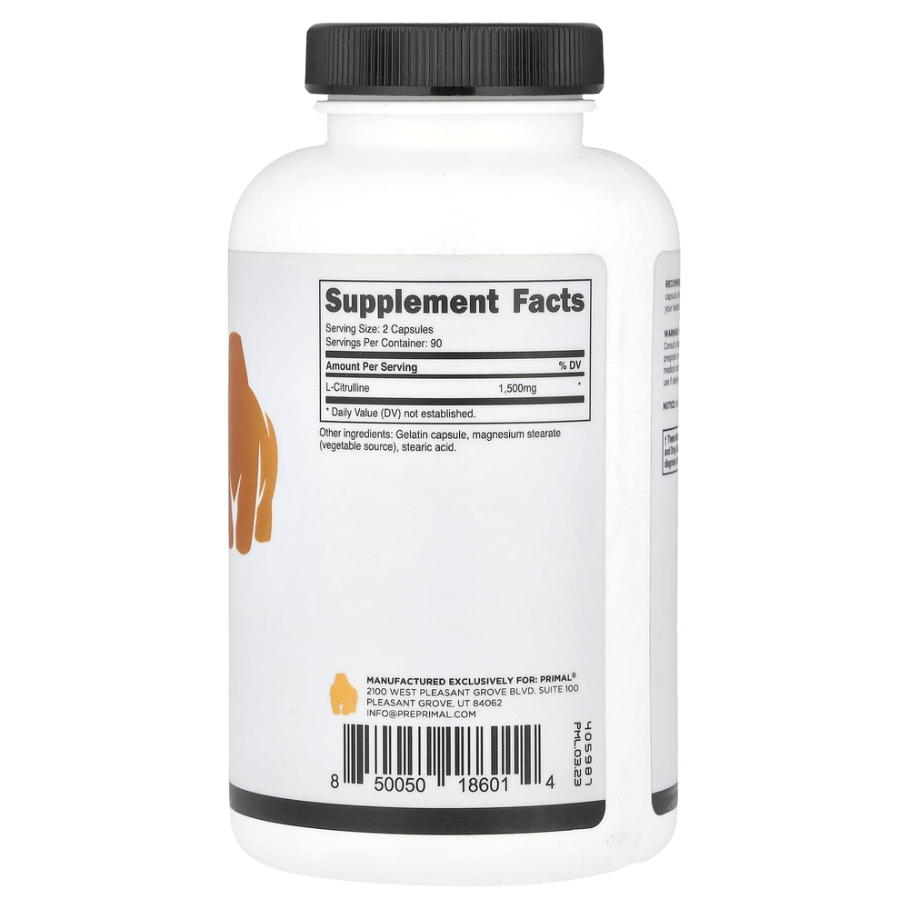 PrePrimal, L-цитруллин, 180 капсул (750 мг на капсулу)