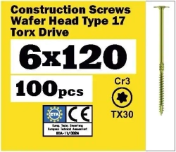 Саморез конструкционный 6х120 прессшайба, TX30, SEWMETIZ (100 шт)