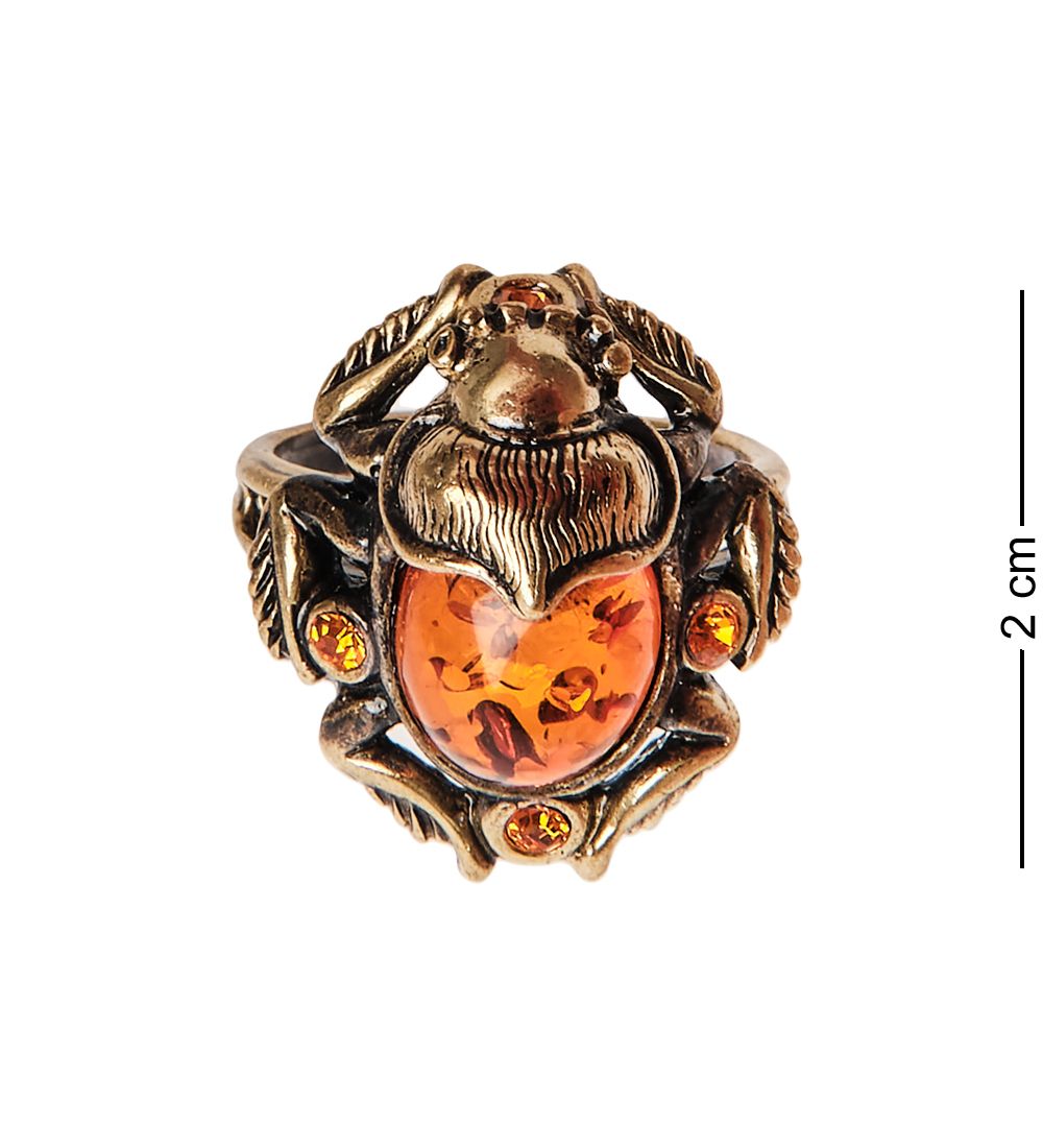 AM-2670 Кольцо «Жук скарабей» (латунь, янтарь)