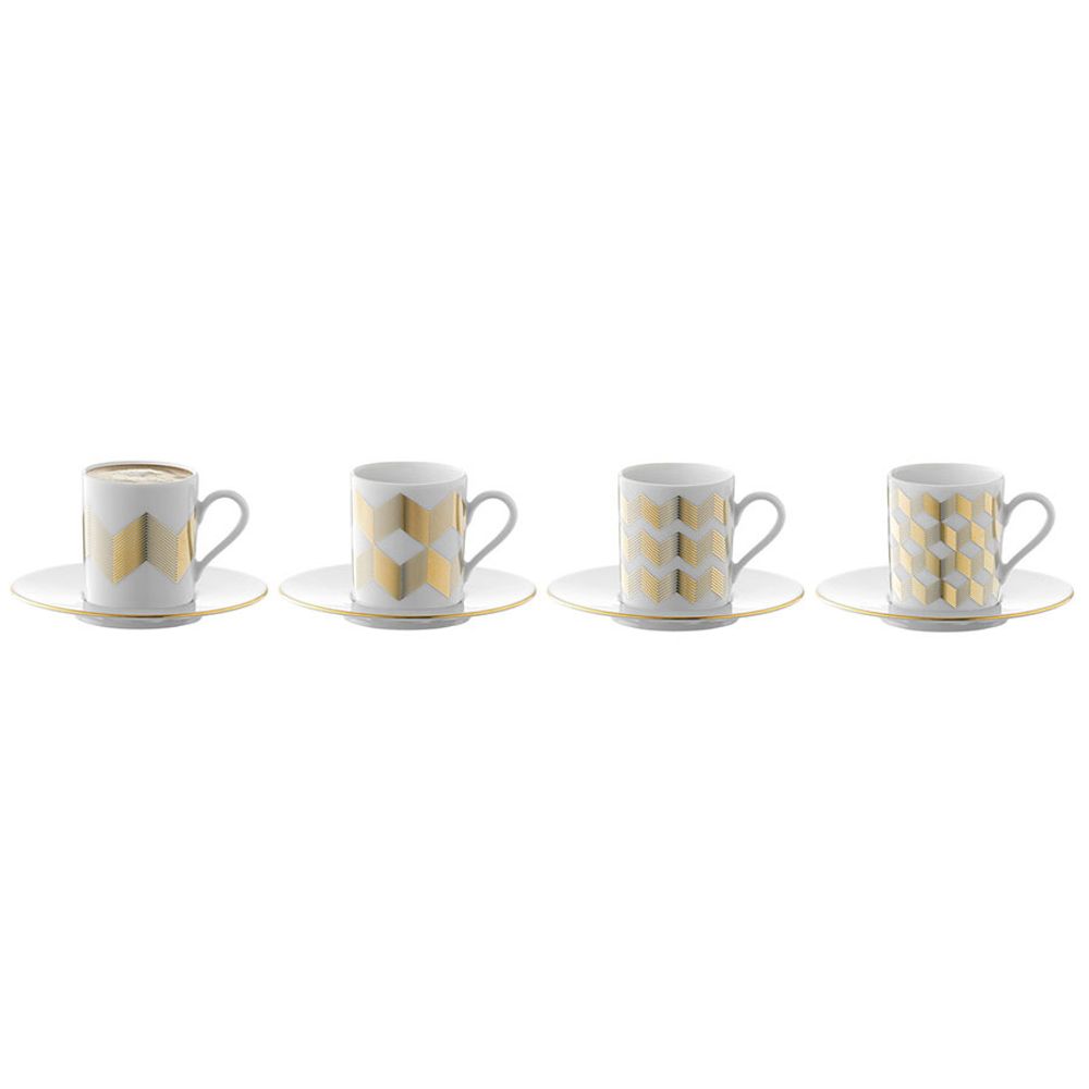 LSA International Набор из 4 чашек для кофе с блюдцами Signature Chevron, золото