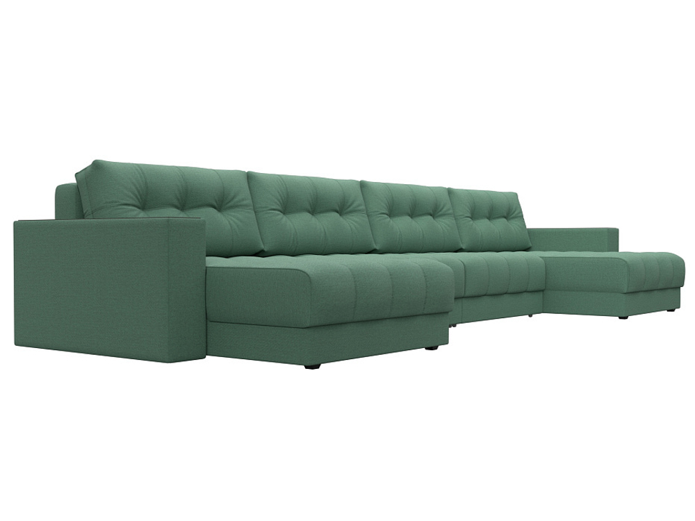 Диван П-образный с декором Лига-049 НПБ Мегалонг, Амур 11 ВЕЛЮР зеленый