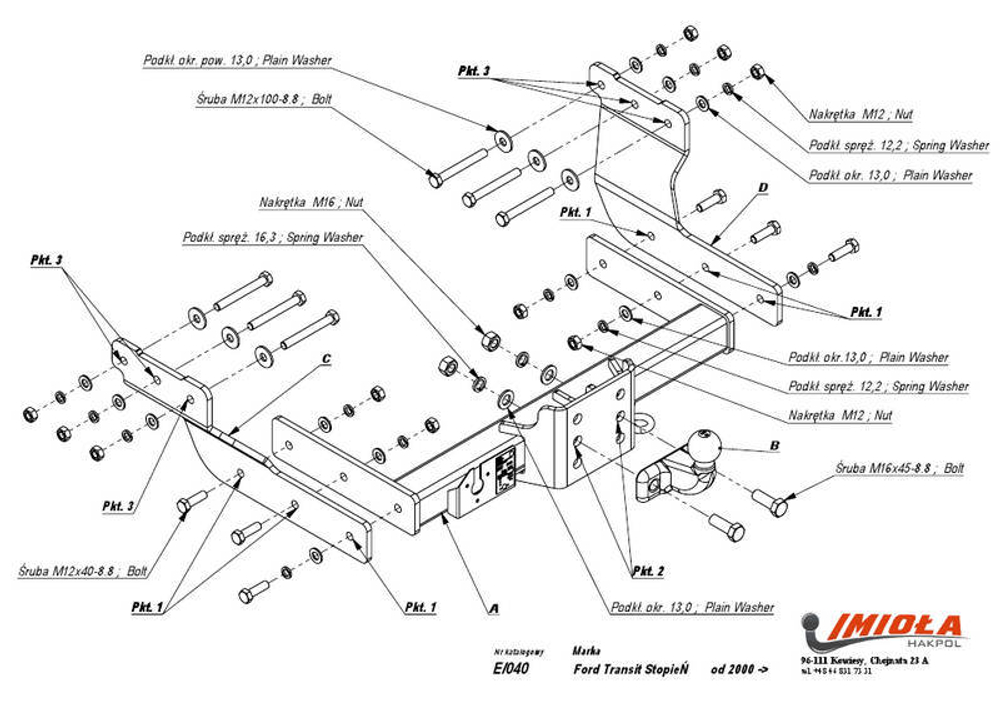 Фаркоп IMIOLA E.040 Ford Transit со ступенькой 2000-2014(паспорт и сертификат в комплекте)(без электрики)