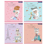 Тетрадь 12л., клетка, Alingar, скрепка, блок офсет, 100% белизна, мелованный картон (стандарт), "Милые девочки"