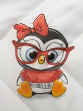 Зимний конверт-одеяло &quot;Пингвиночка в очках&quot; (белое, принт без кружева) без пледа