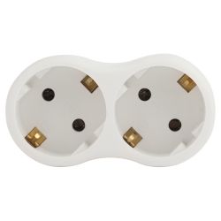Разветвитель электрический ЭРА SPx-2e-W на 2 розетки с заземлением 16А белый | Тройники