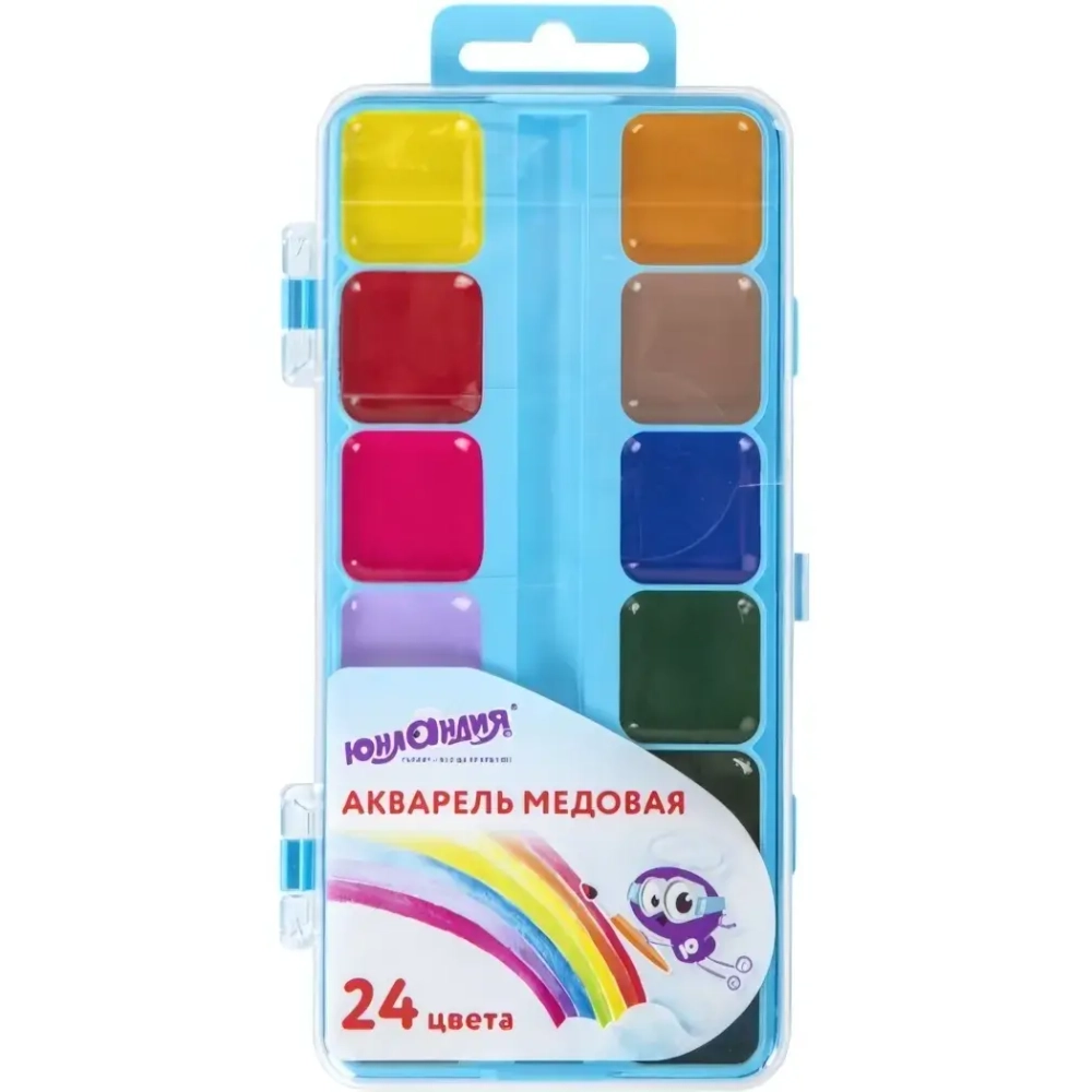 Краски акварельные 24цв Юнландия «Юнландик-художник» медовые пласт. коробка (6/12)