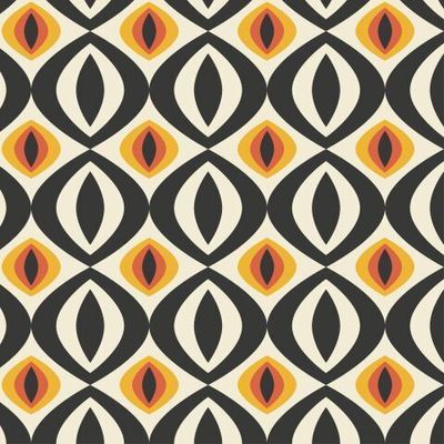 узор с черно-белым рисунком и оранжевыми и желтыми вставками.