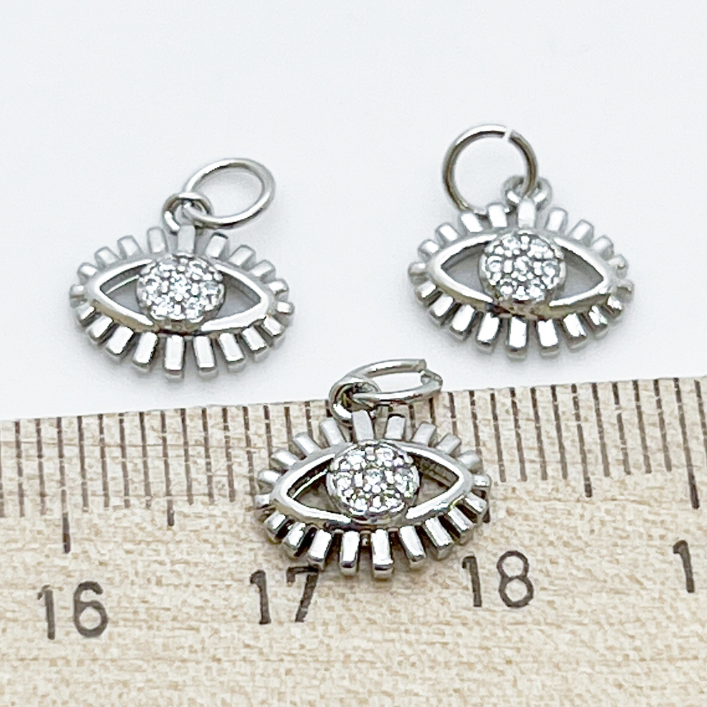 Подвеска Глаз, цвет серебро, фианиты, размер 10*11 мм, цена за 1 шт
