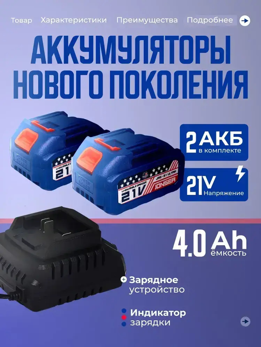 Болгарка аккумуляторная / ушм аккумуляторная бесщеточная JONSER JAG-21 ULTRA / болгарка 125 с регулировкой оборотов