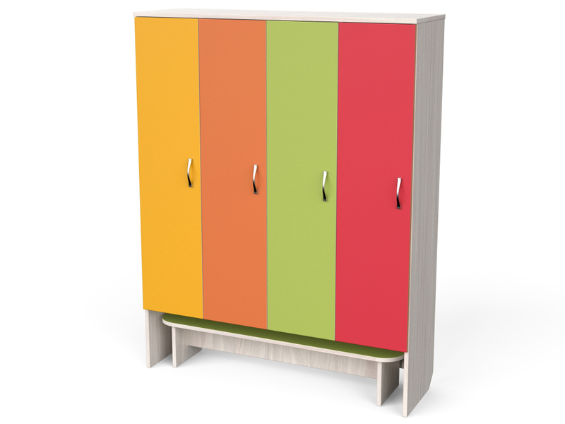 Модульный детский шкаф для одежды с отсеком для скамьи