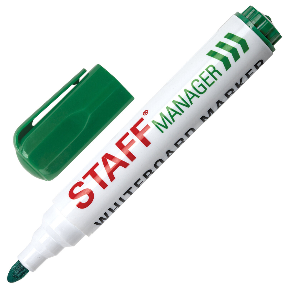 Маркер стираемый для белой доски зеленый STAFF "Manager" WBM-491 5 мм с клипом (48 штук в упаковке)