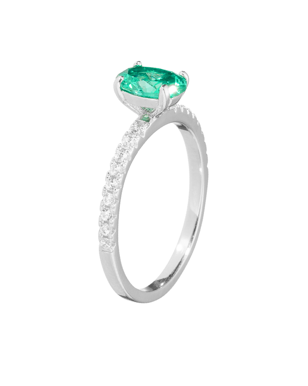 Кольцо тонкая дорожка, овальный зеленый циркон