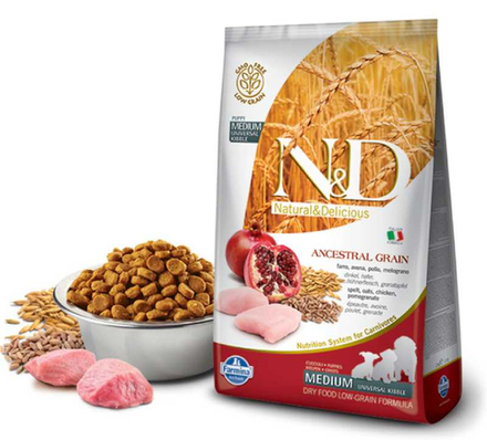 Сухой корм FARMINA N&D Ancestral Grain Puppy Medium&Maxi для щенков средних и крупных пород с курицей и гранатом - 2,5 кг