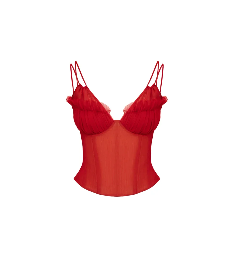 Корсет красный с рюшами М