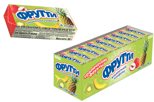 Жев. конф. "ФРУТТИ" с ароматом тропических фруктов 24*18шт 36г