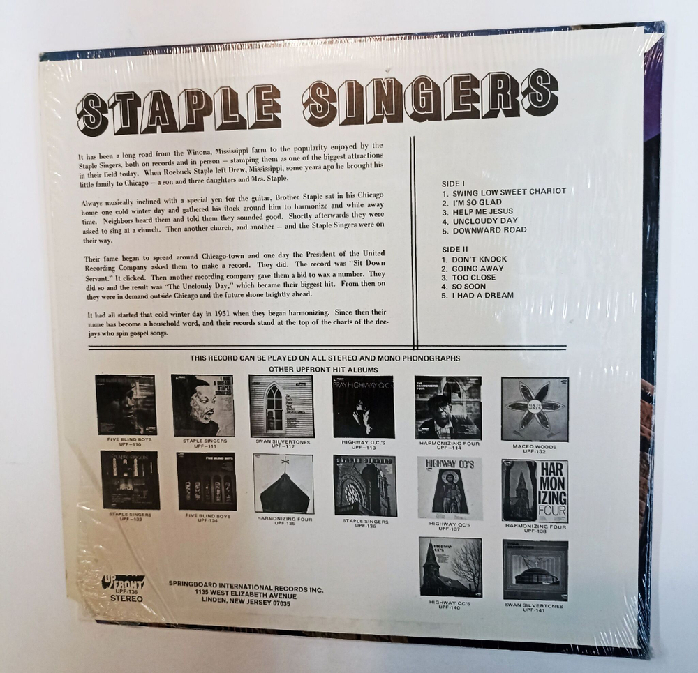 Винтажная виниловая пластинка LP Staple Singers Uncloudy Day (USA 1973)