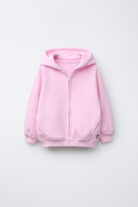 ZARA БАЗОВАЯ ХУДИ С ВЫШИВКОЙ И МОЛНИЕЙ, ПАСТЕЛЬНО-РОЗОВЫЙ