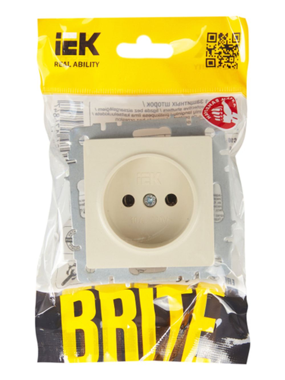 BRITE Розетка 1-местная без заземления без защитных шторок 10А РС10-1-0-БрКр бежевый IEK