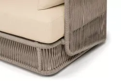 "Альбано" диван 3-местный плетеный из роупа, каркас алюминий светло-серый (RAL7035) муар, роуп серый меланж круглый, ткань Mossle светло-бежевая