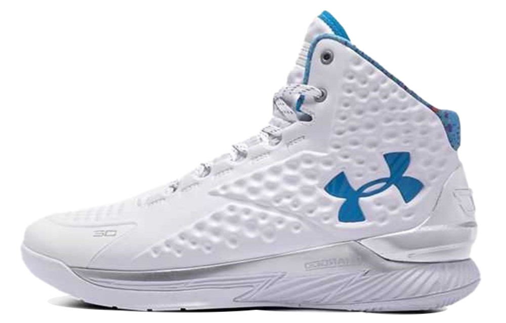 Under Armour Curry 1 Curry 1 shock absorption, non-slip, wear-resistant, breathable, mid-cut actual combat basketball shoes men's white and blue