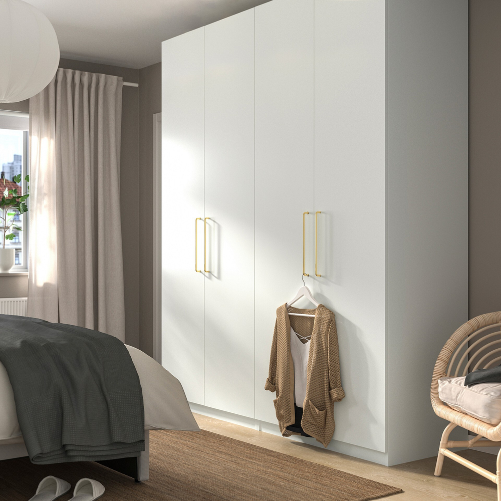 Распашной шкаф PAX FORSAND IKEA четырехдверный с 2 полками (белый)  230*45*240