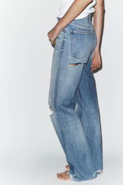 ZARA ДЖИНСЫ TRF WIDE LEG С ВЫСОКОЙ ПОСАДКОЙ И РАЗРЕЗАМИ, СИНИЙ