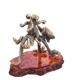 Народные промыслы AM-4124 Фигурка «Кот и мышь Всадник» (латунь, янтарь)