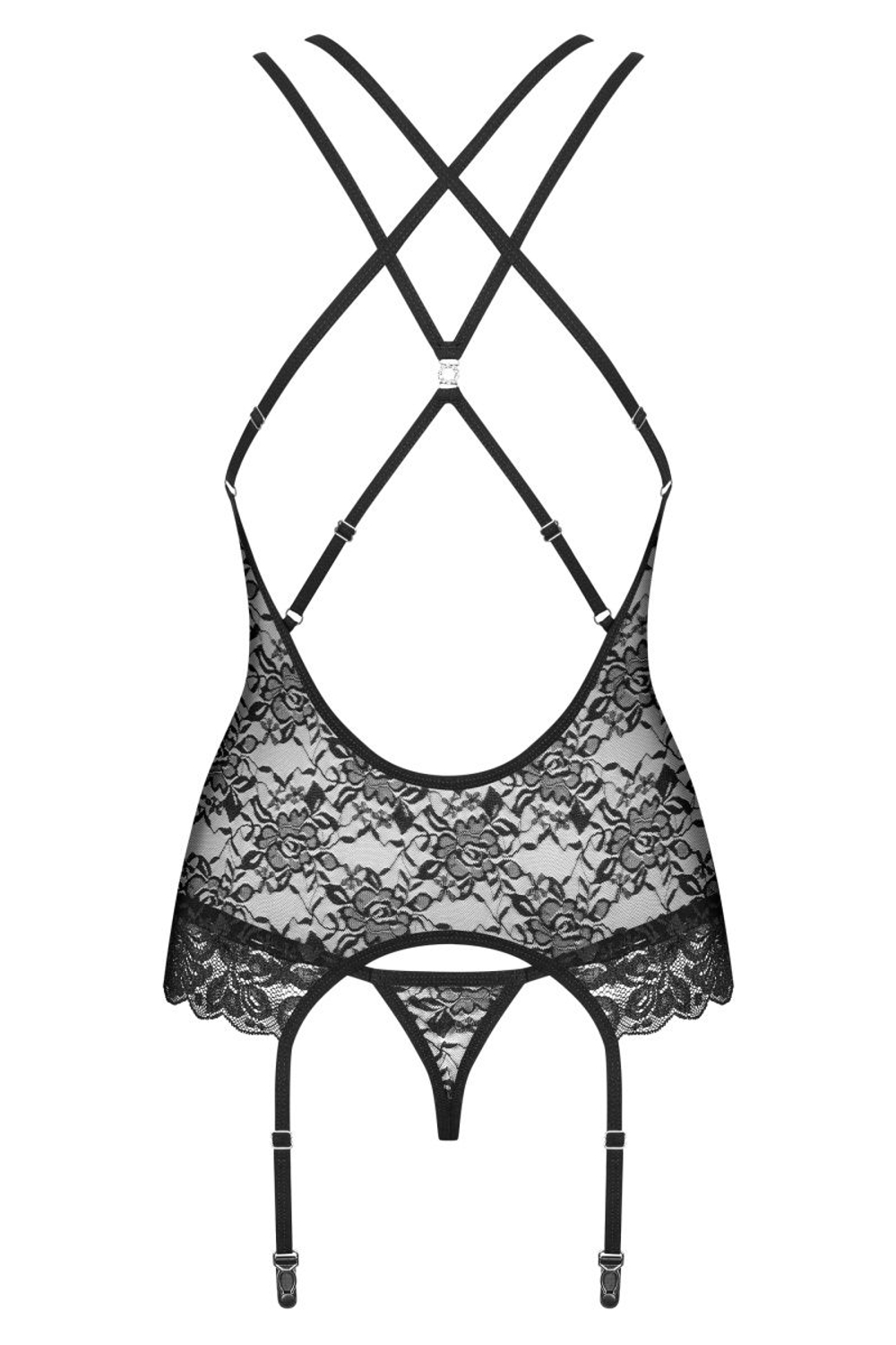 Нежный кружевной корсаж с цветочным мотивом (Размер: XXL) (Цвет: черный)