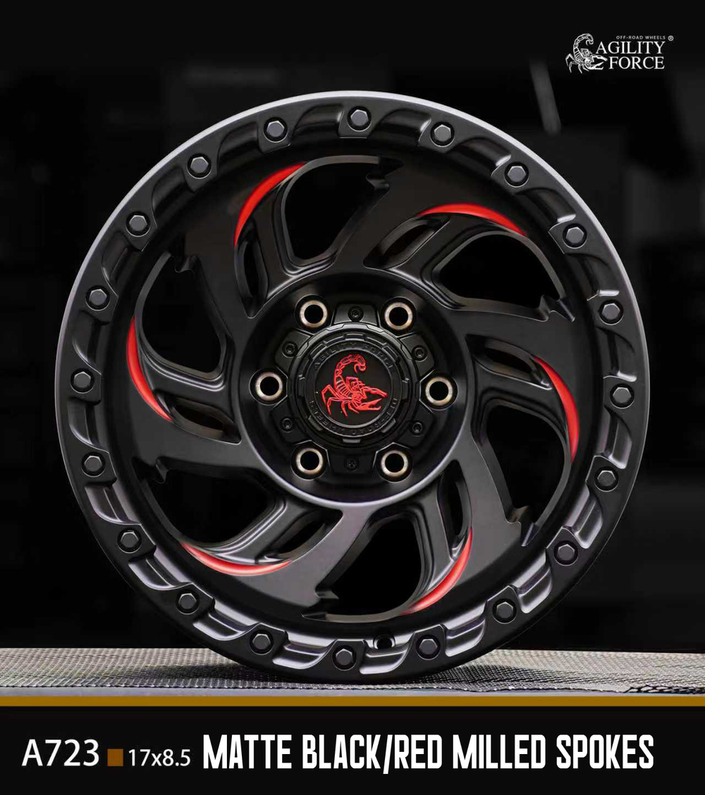 Диск колёсный литой AGILITY FORCE А723 R18 8.5 ET0 Black / Red Milled Spokes