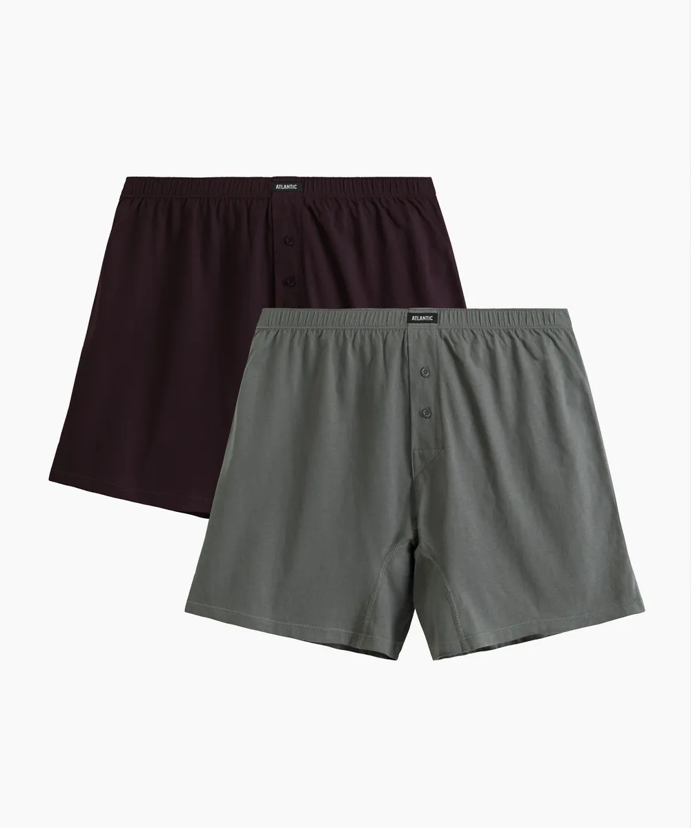 Мужские трусы боксеры Atlantic, набор из 2 шт., хлопок, баклажановые + хаки, 2MBX-054