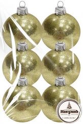 Набор пластиковых шаров Искристый, 85 мм., 6шт., золотой, ПромЕлка (НШИПЛ-85Gold)