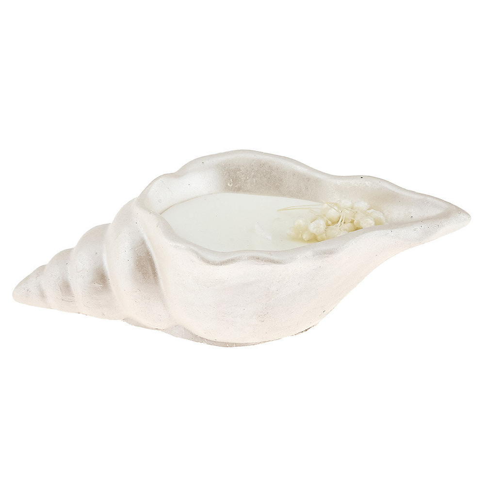 Свеча Домашняя Мода "Ракушка", в гипсовом подсвечнике, перламутровый цвет