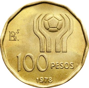 100 песо 1977 Аргентина «Чемпионат мира по футболу, Аргентина 1978»