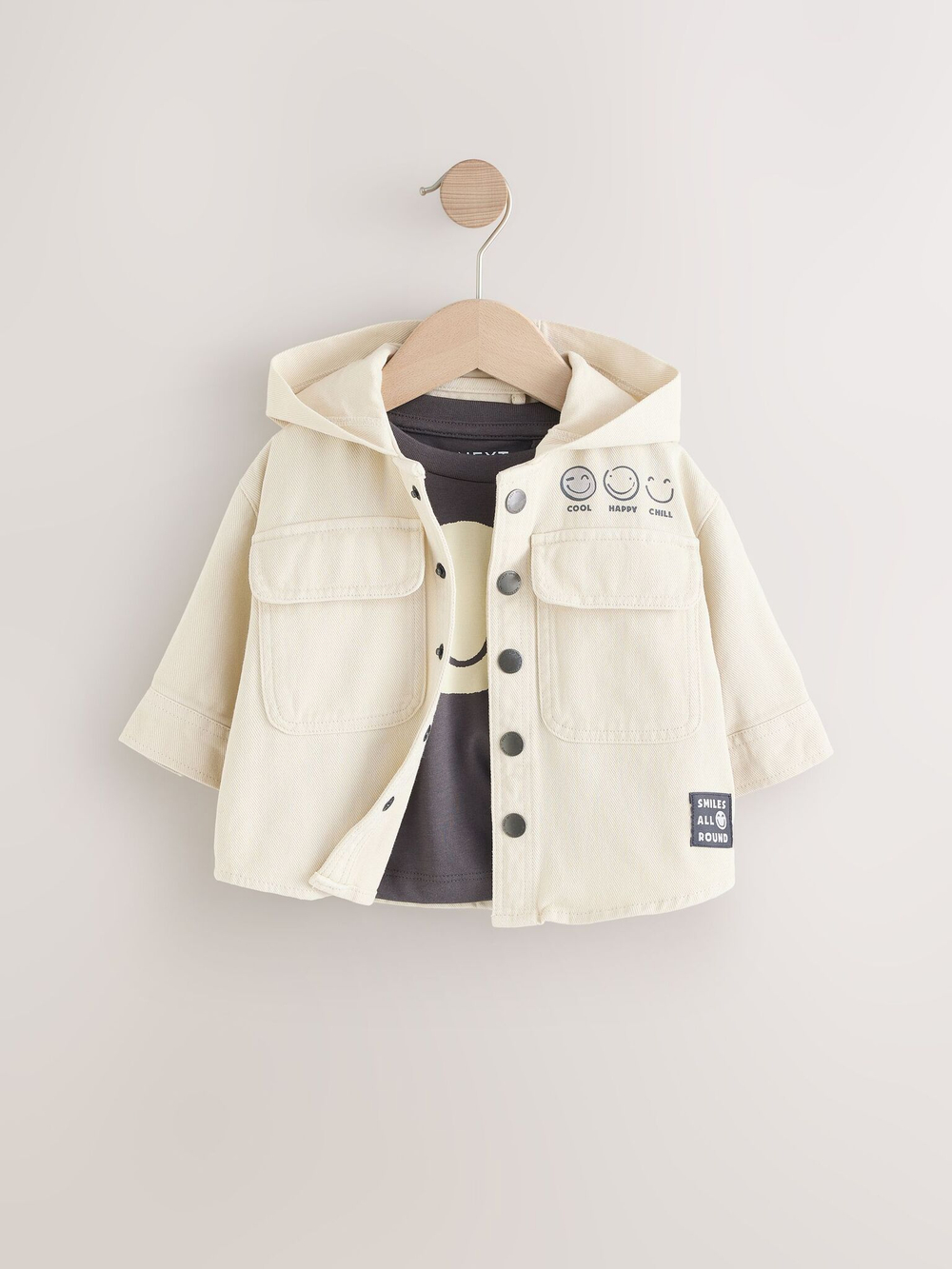 Куртка джинсовая с капюшоном и футболка в комплекте для мальчика Next AH3-452, Молочный, Серый