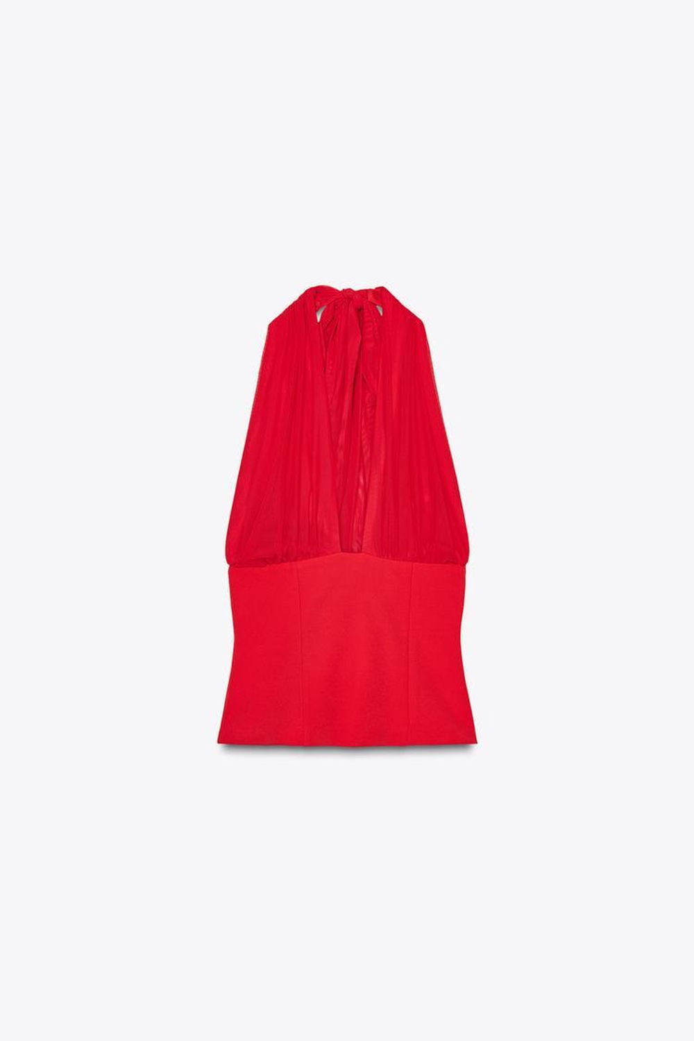 ZARA КОМБИНИРОВАННЫЙ ТОП С ГОРЛОВИНОЙ ХАЛТЕР, КРАСНЫЙ