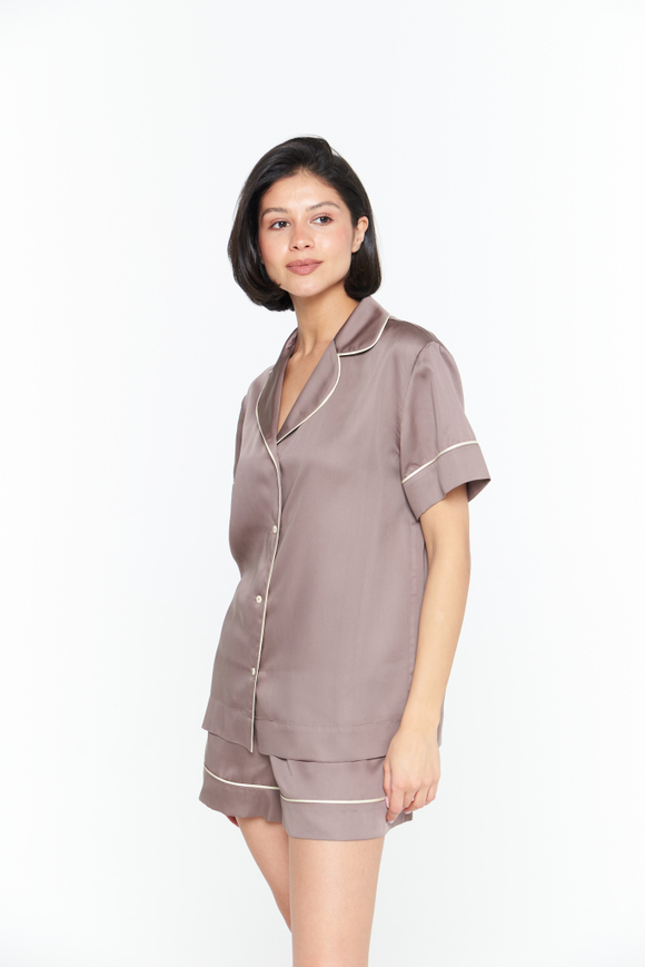 Блуза из тенселя с кантом мокко