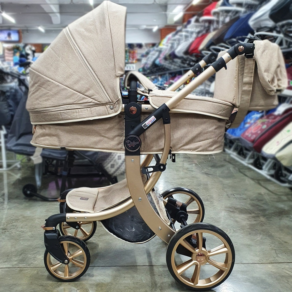 Детская коляска Luxmom 608 3в1 (хаки,бежевый)