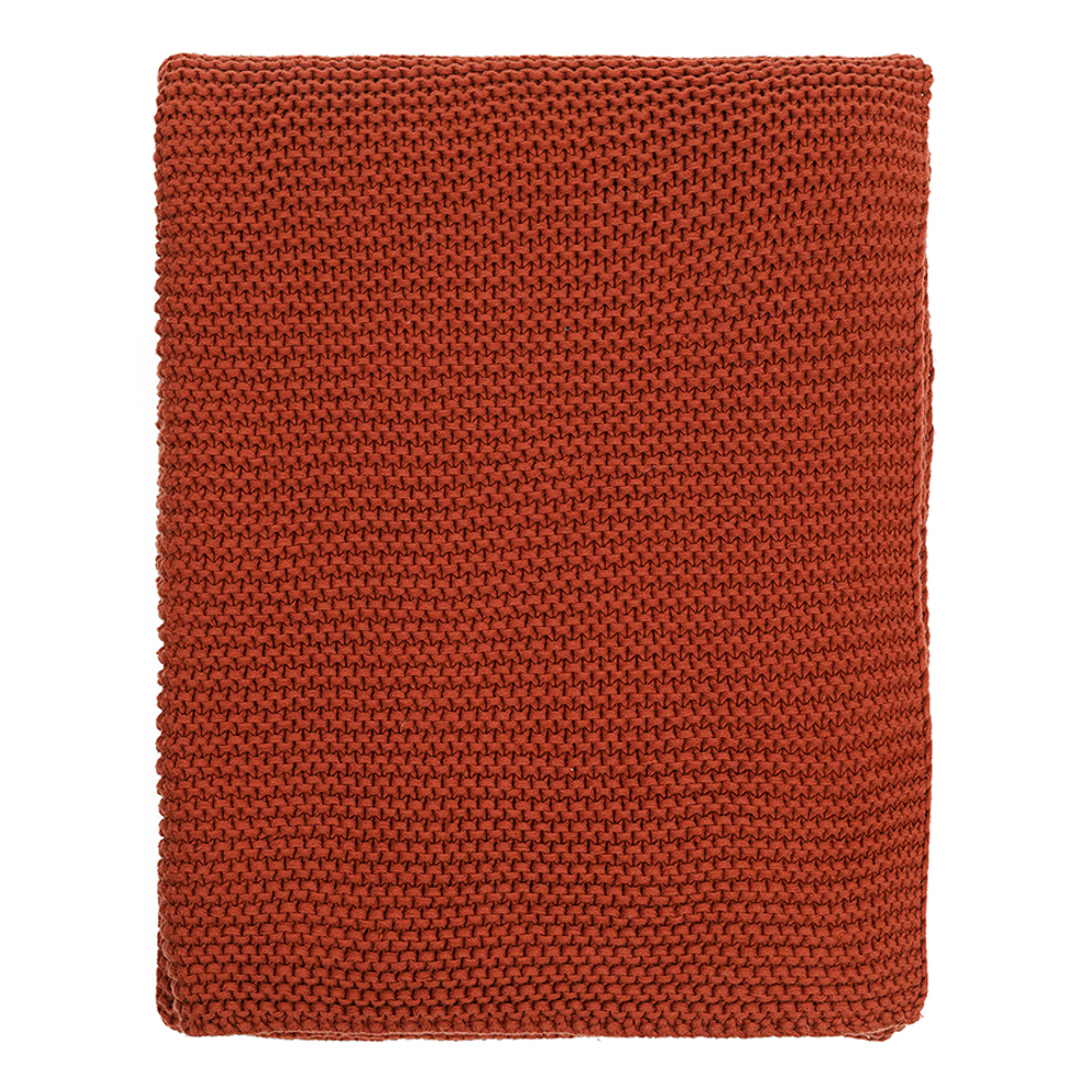 Плед из хлопка жемчужной вязки терракотового цвета из коллекции essential, 130х180 см