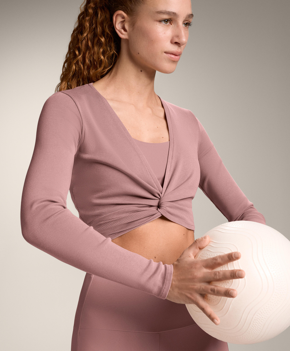 Oysho Футболка с длинными рукавами на запахе, розовый