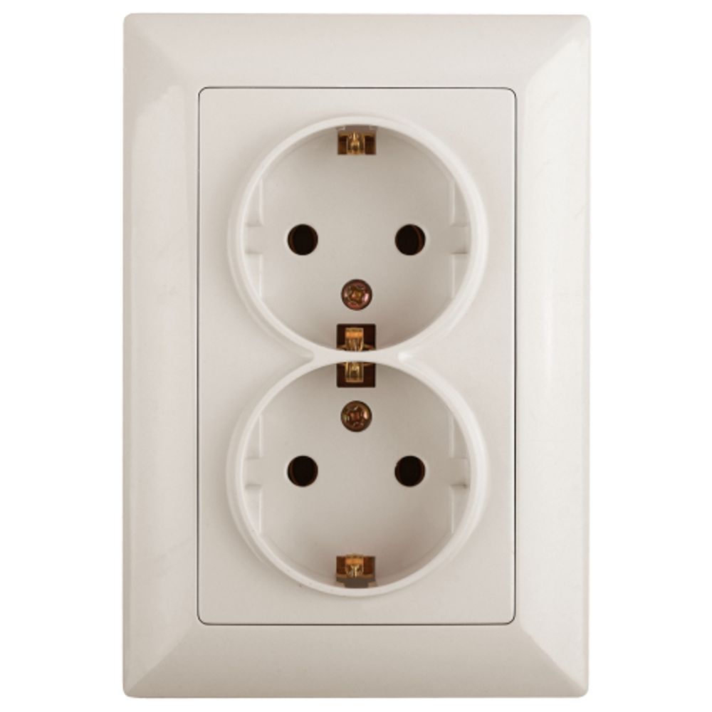 Розетка Intro Solo 4-205-02 с заземлением двойная 2X2P+E Schuko, 16А-250В, IP20, СУ, слоновая кость